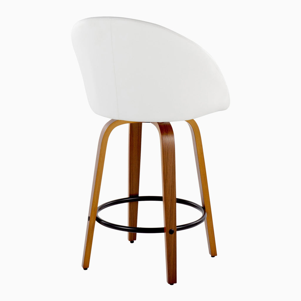Matisse High Back 26" Fixed-Height Counter Stool - Set of 2 - Walnut Wood, White PU, Black Metal