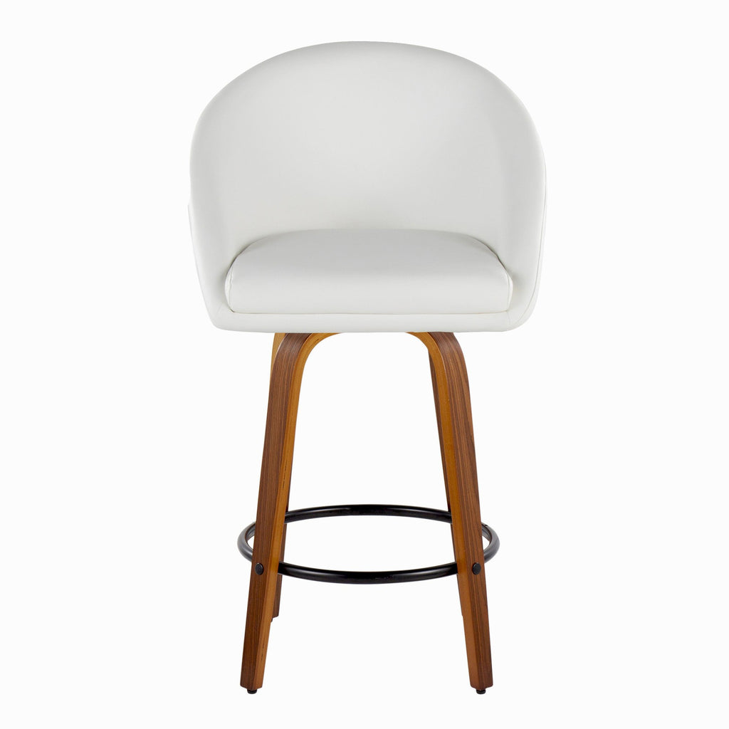 Matisse High Back 26" Fixed-Height Counter Stool - Set of 2 - Walnut Wood, White PU, Black Metal