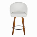 Matisse High Back 26" Fixed-Height Counter Stool - Set of 2 - Walnut Wood, White PU, Black Metal