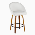 Matisse High Back 26" Fixed-Height Counter Stool - Set of 2 - Walnut Wood, White PU, Black Metal