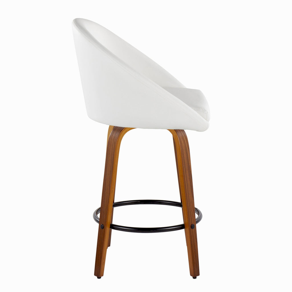 Matisse High Back 26" Fixed-Height Counter Stool - Set of 2 - Walnut Wood, White PU, Black Metal