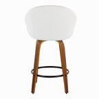 Matisse High Back 26" Fixed-Height Counter Stool - Set of 2 - Walnut Wood, White PU, Black Metal