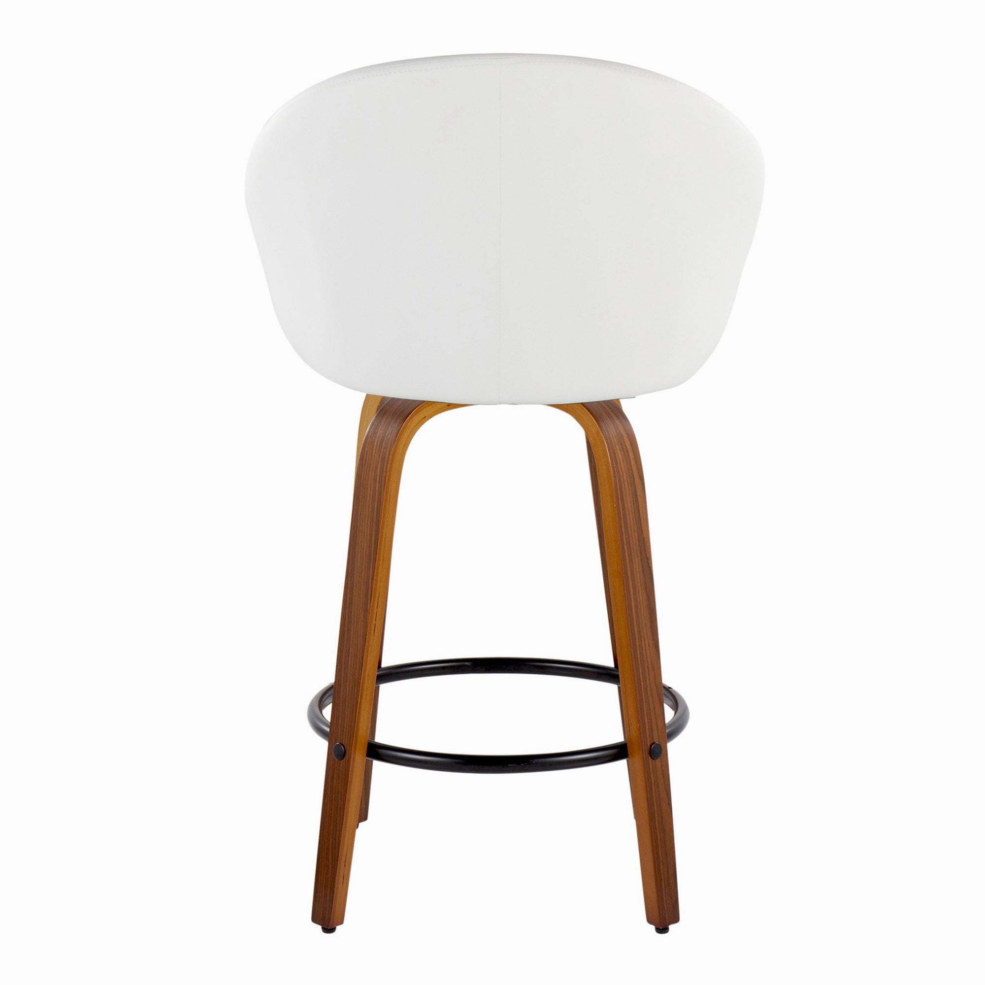Matisse High Back 26" Fixed-Height Counter Stool - Set of 2 - Walnut Wood, White PU, Black Metal