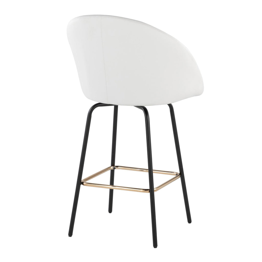 Matisse High Back 26" Fixed-Height Counter Stool - Set of 2 - Black Metal, White Pu, Gold Metal