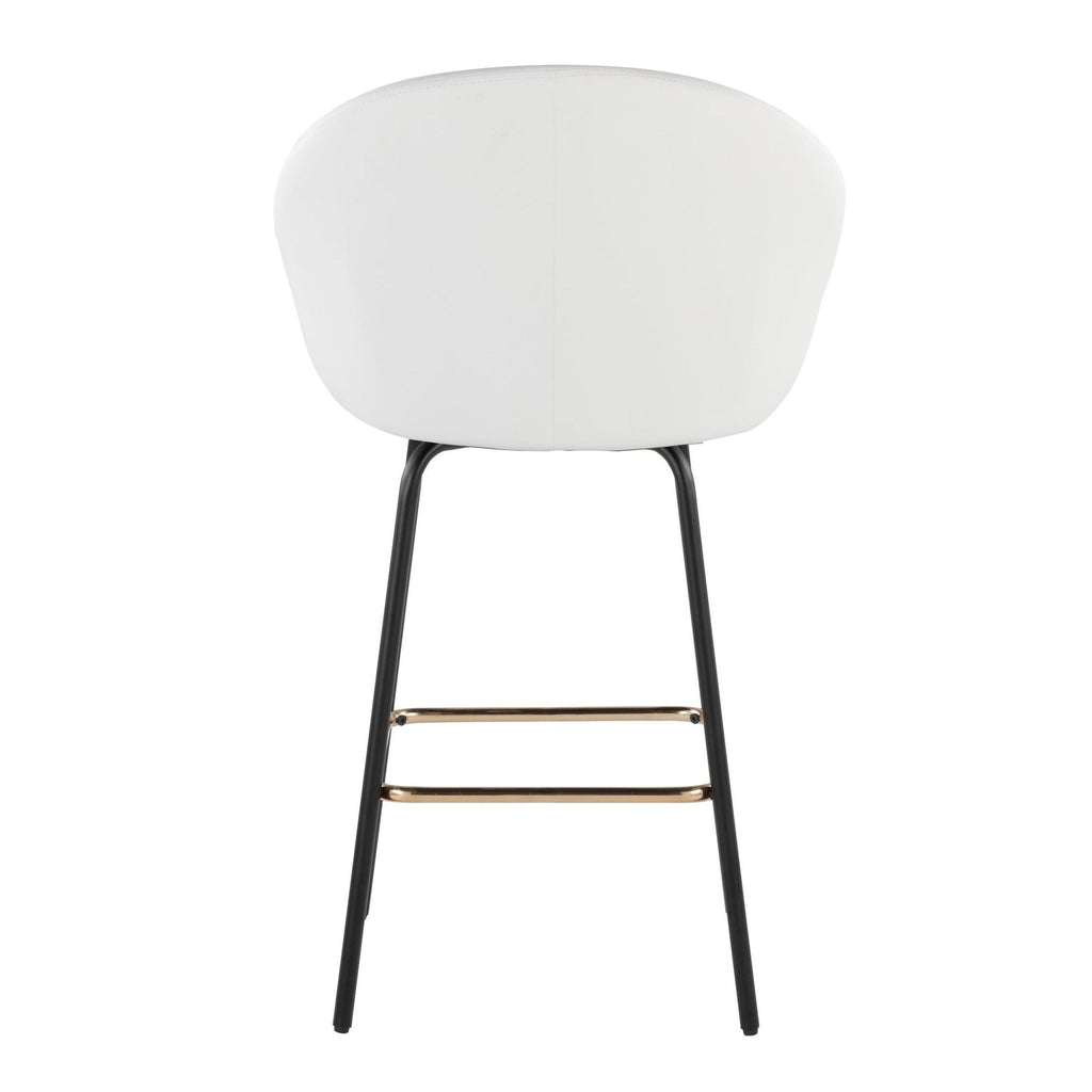 Matisse High Back 26" Fixed-Height Counter Stool - Set of 2 - Black Metal, White Pu, Gold Metal