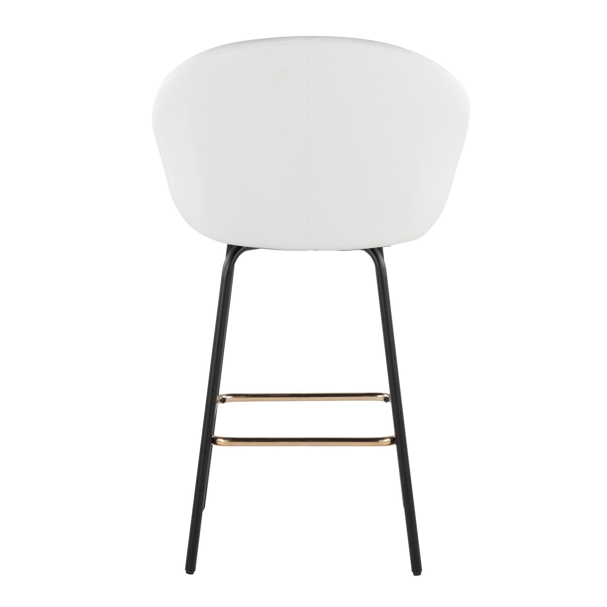 Matisse High Back 26" Fixed-Height Counter Stool - Set of 2 - Black Metal, White Pu, Gold Metal