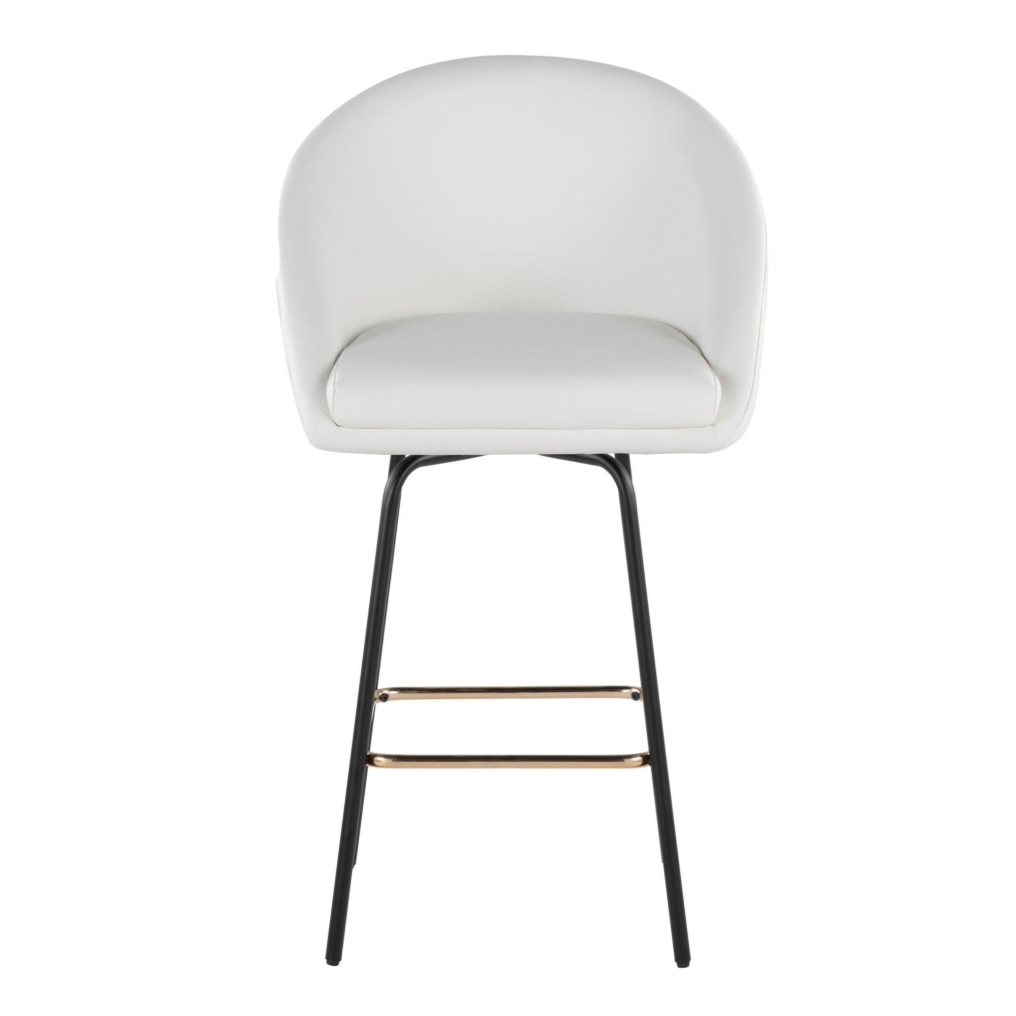 Matisse High Back 26" Fixed-Height Counter Stool - Set of 2 - Black Metal, White Pu, Gold Metal