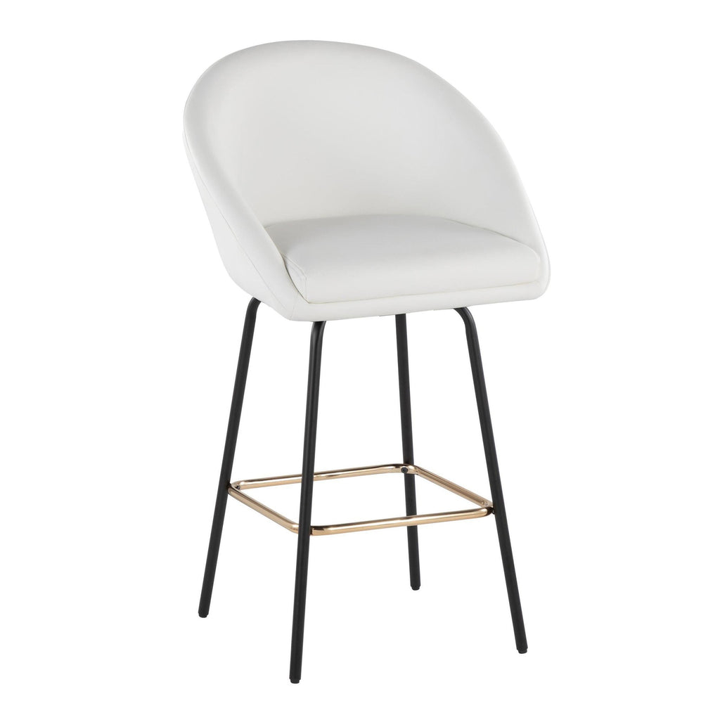 Matisse High Back 26" Fixed-Height Counter Stool - Set of 2 - Black Metal, White Pu, Gold Metal
