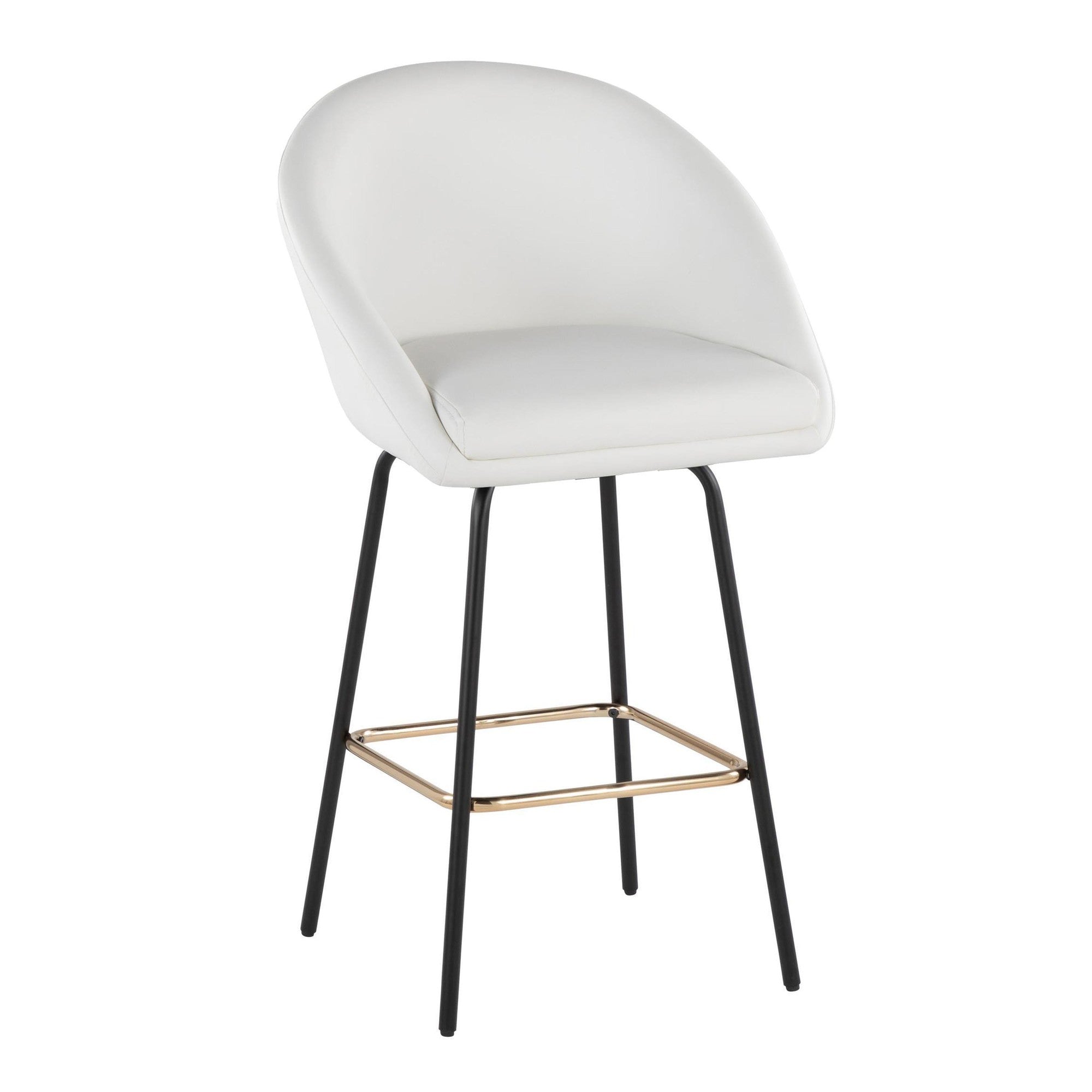 Matisse High Back 26" Fixed-Height Counter Stool - Set of 2 - Black Metal, White Pu, Gold Metal