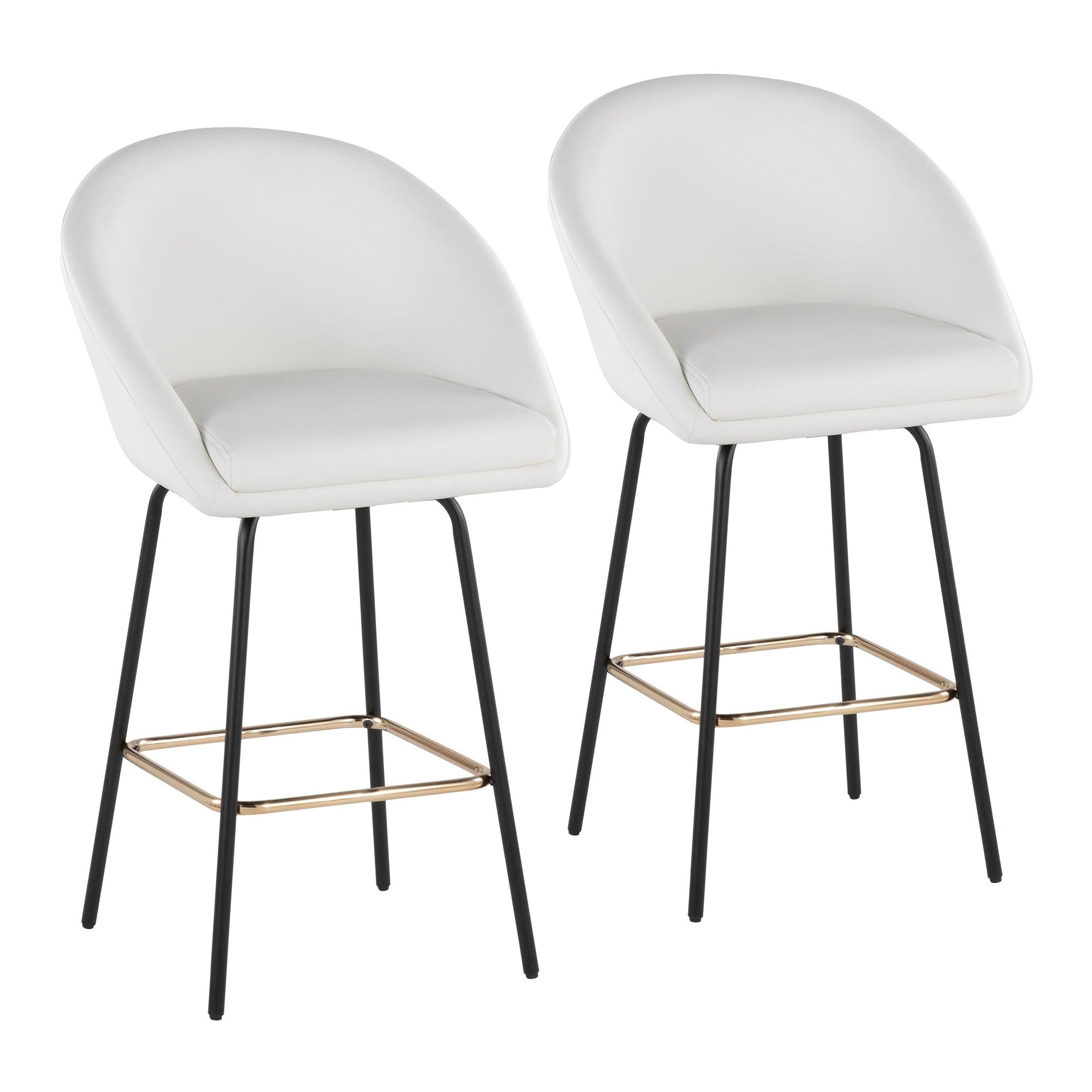 Matisse High Back 26" Fixed-Height Counter Stool - Set of 2 - Black Metal, White Pu, Gold Metal