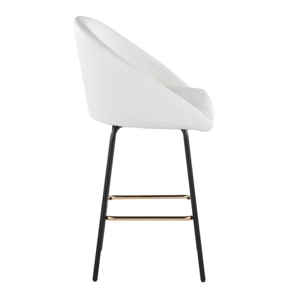 Matisse High Back 26" Fixed-Height Counter Stool - Set of 2 - Black Metal, White Pu, Gold Metal