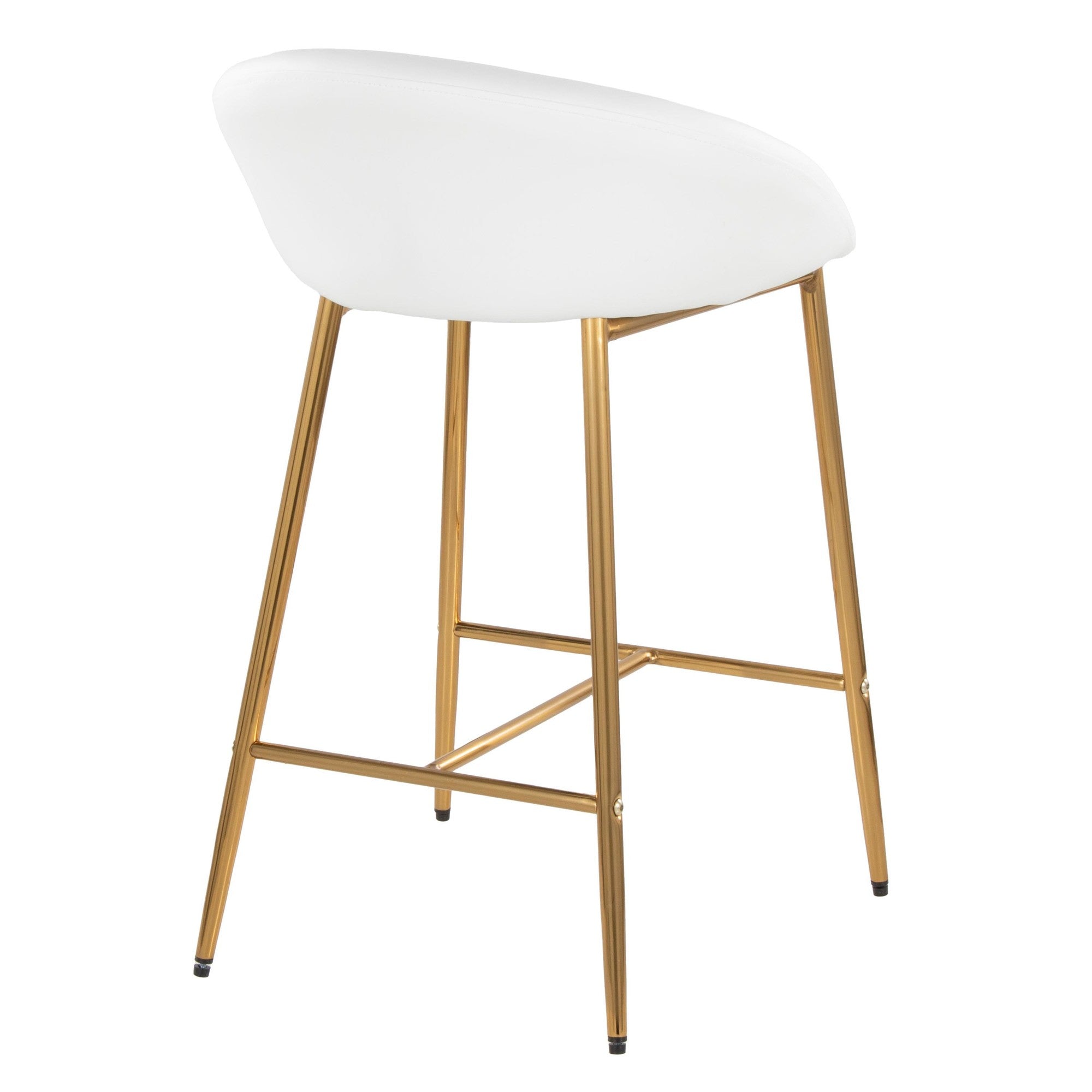 Matisse 26" Fixed-Height Counter Stool - Set of 2 - Gold Metal, White PU