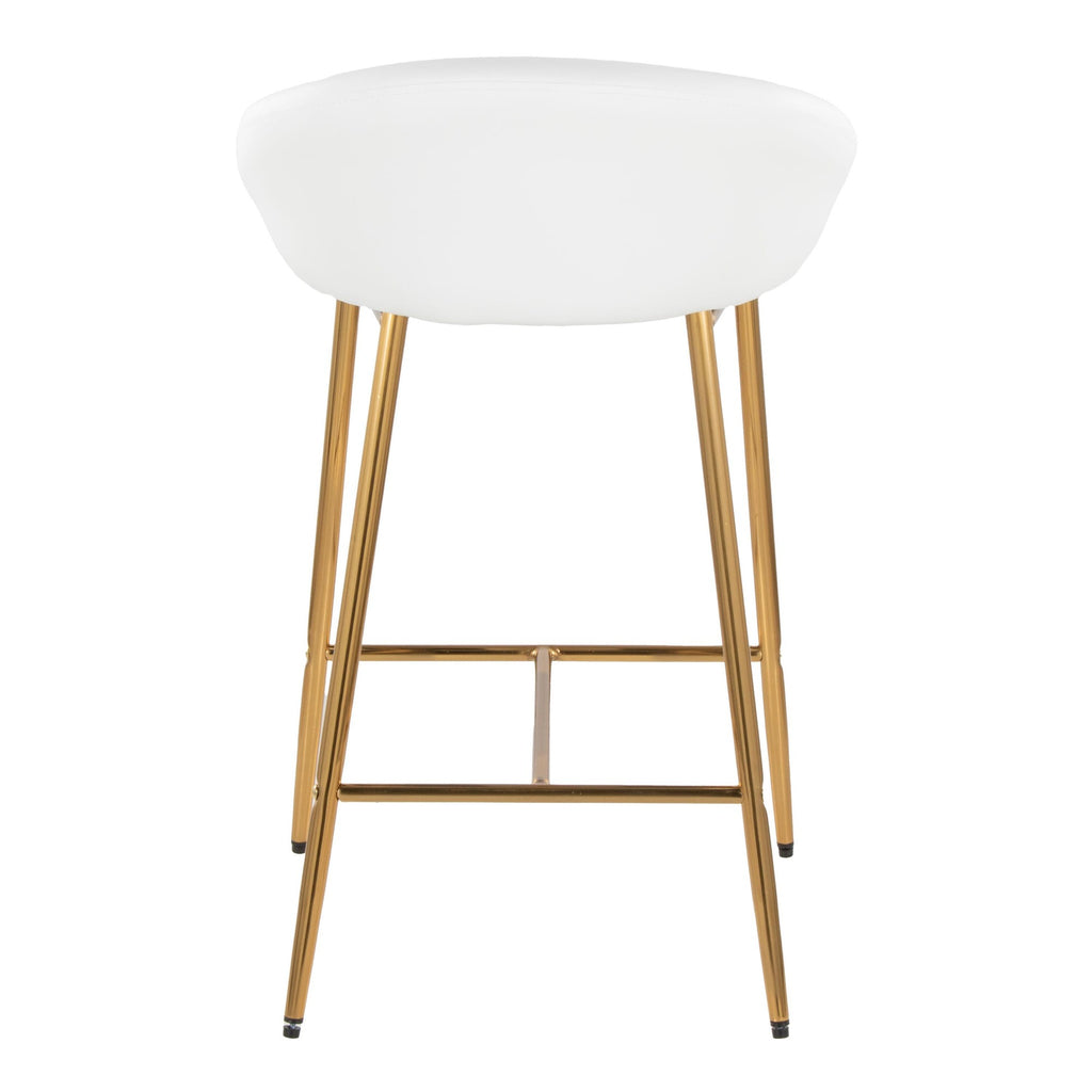Matisse 26" Fixed-Height Counter Stool - Set of 2 - Gold Metal, White PU
