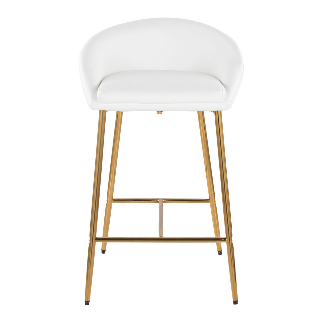 Matisse 26" Fixed-Height Counter Stool - Set of 2 - Gold Metal, White PU