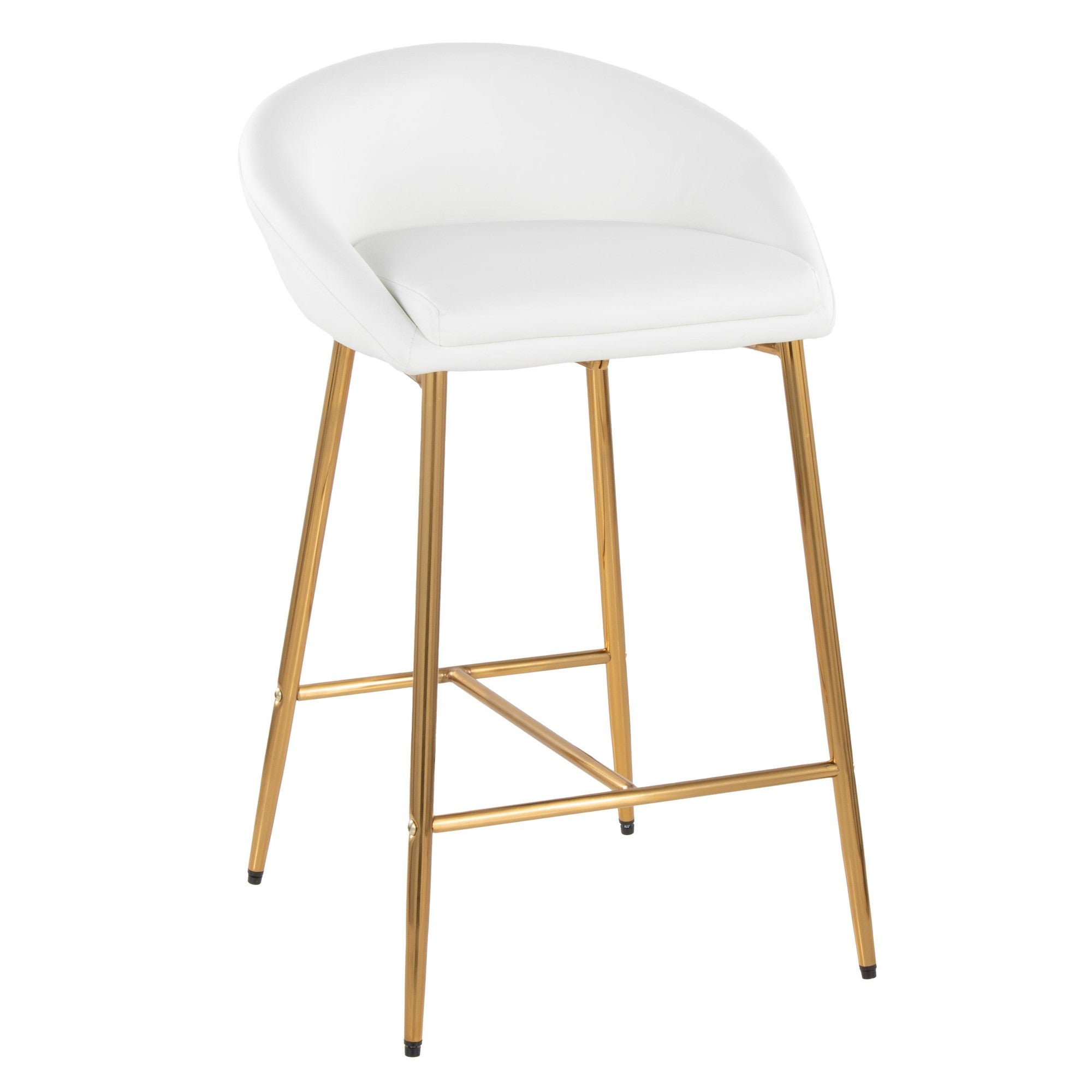 Matisse 26" Fixed-Height Counter Stool - Set of 2 - Gold Metal, White PU