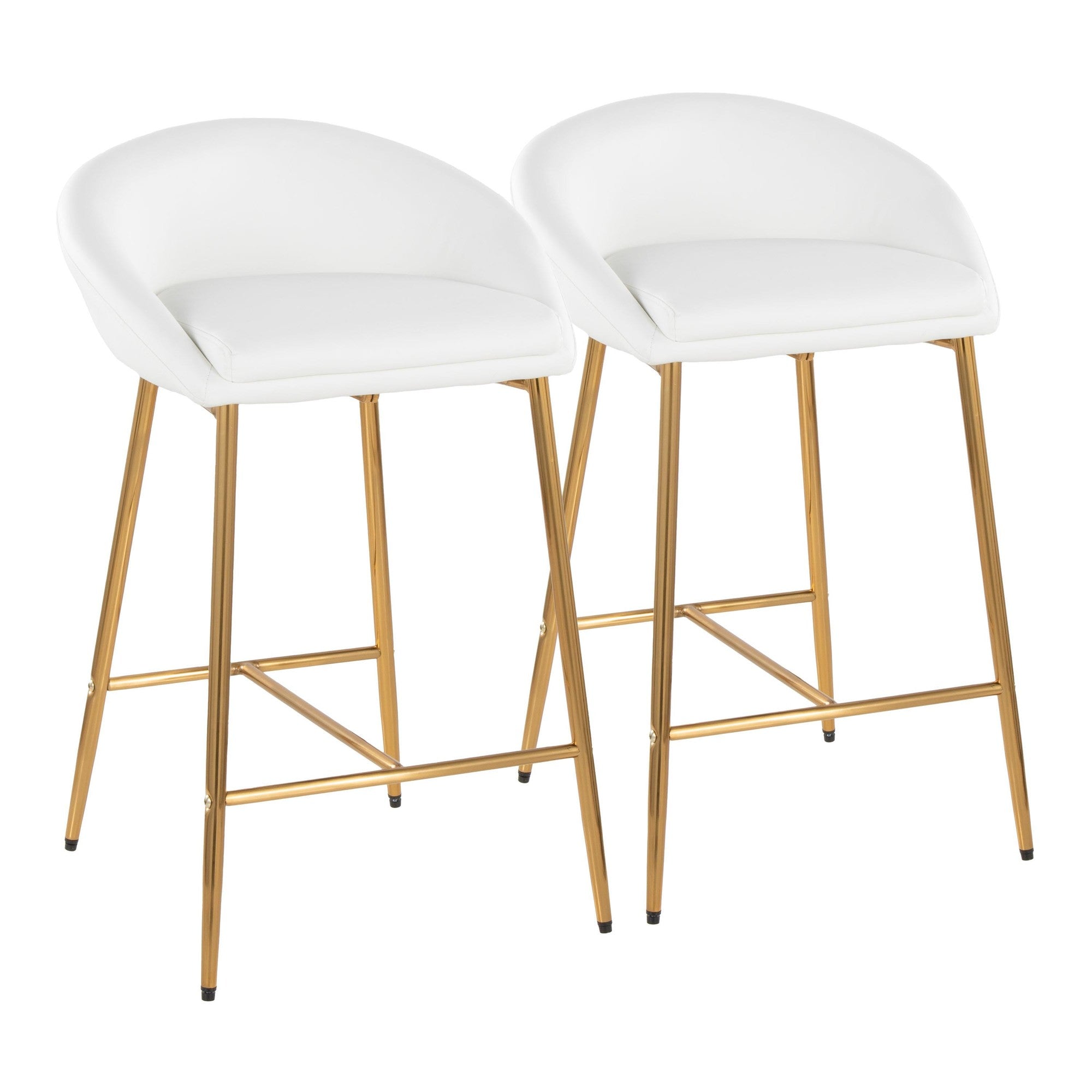 Matisse 26" Fixed-Height Counter Stool - Set of 2 - Gold Metal, White PU