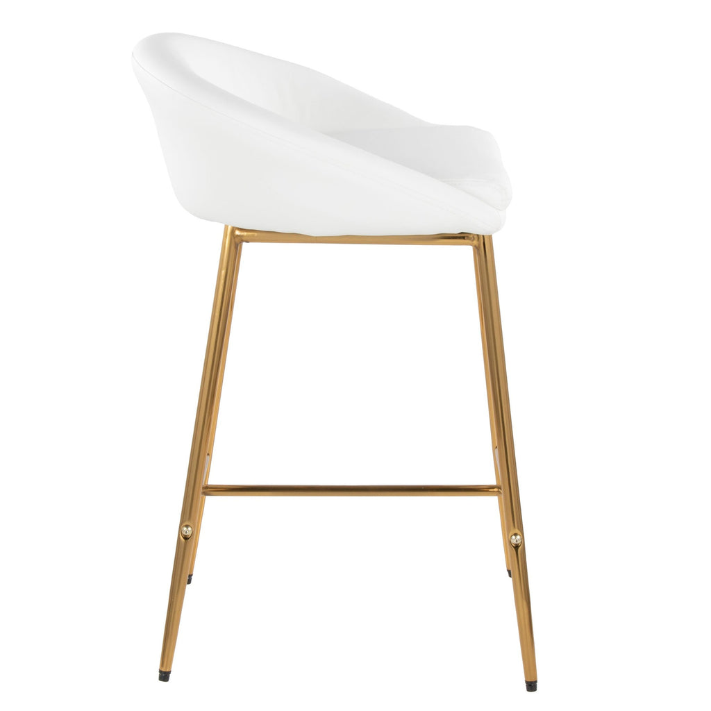 Matisse 26" Fixed-Height Counter Stool - Set of 2 - Gold Metal, White PU