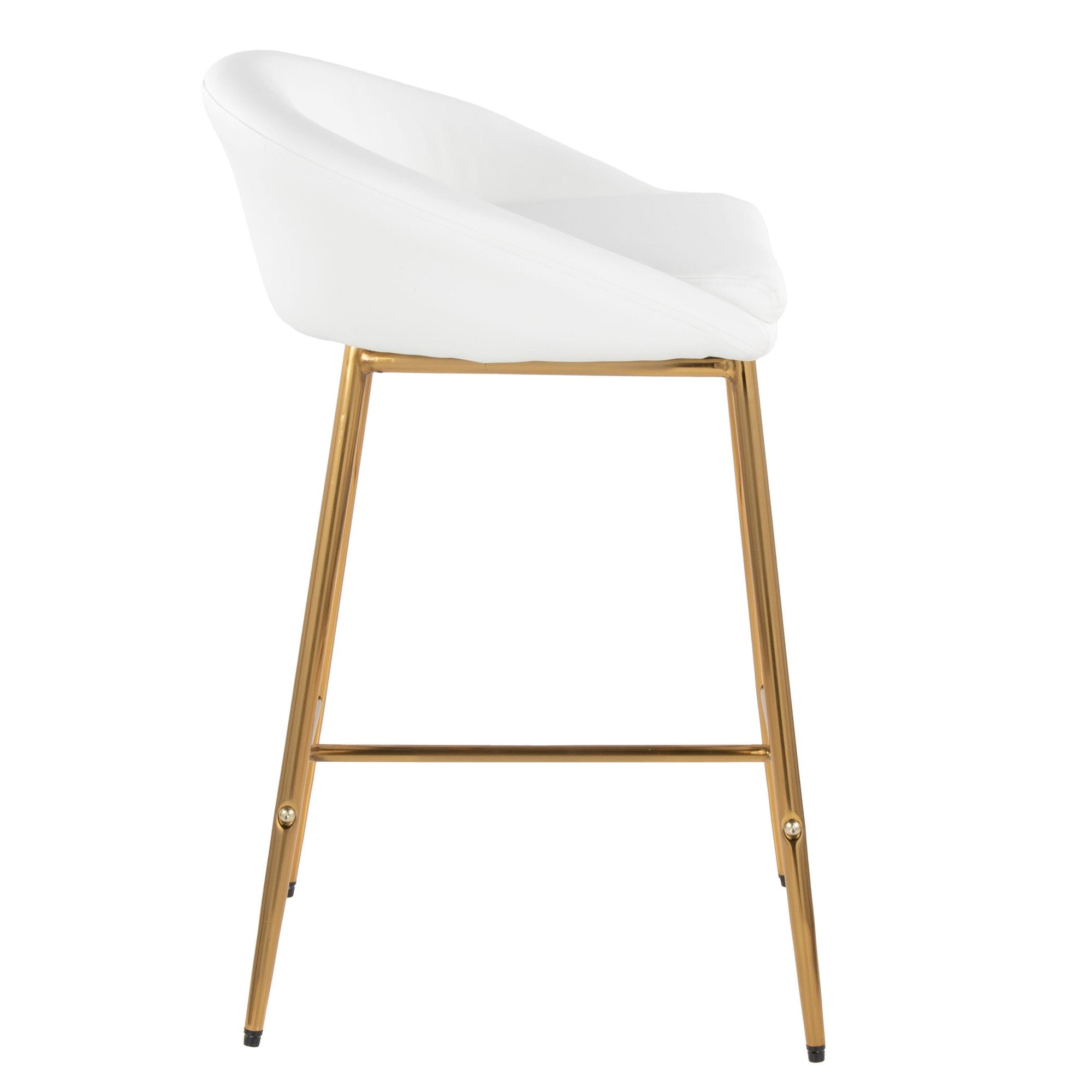 Matisse 26" Fixed-Height Counter Stool - Set of 2 - Gold Metal, White PU