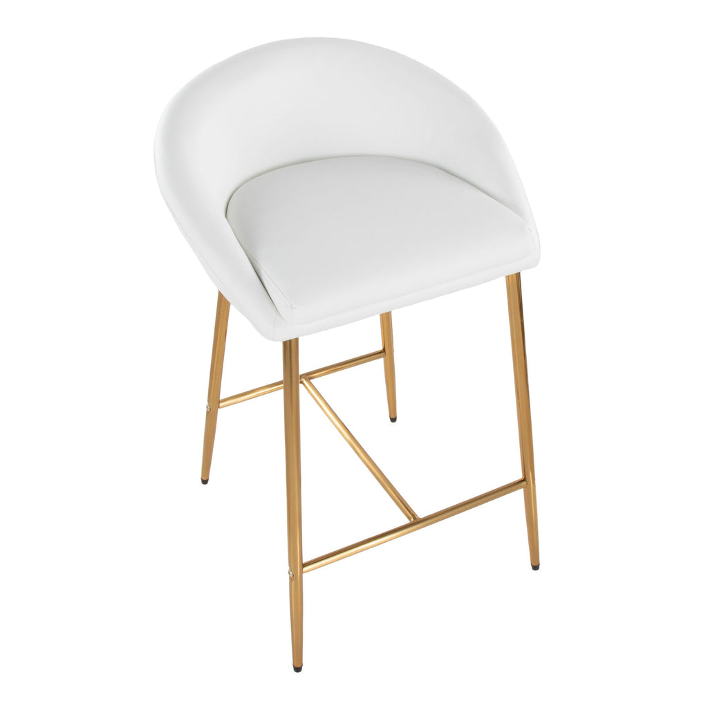 Matisse 26" Fixed-Height Counter Stool - Set of 2 - Gold Metal, White PU