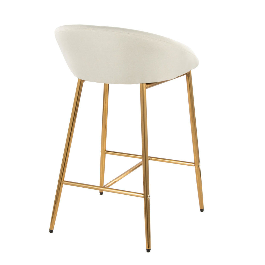 Matisse 26" Fixed-Height Counter Stool - Set of 2 - Gold Metal, Cream Fabric