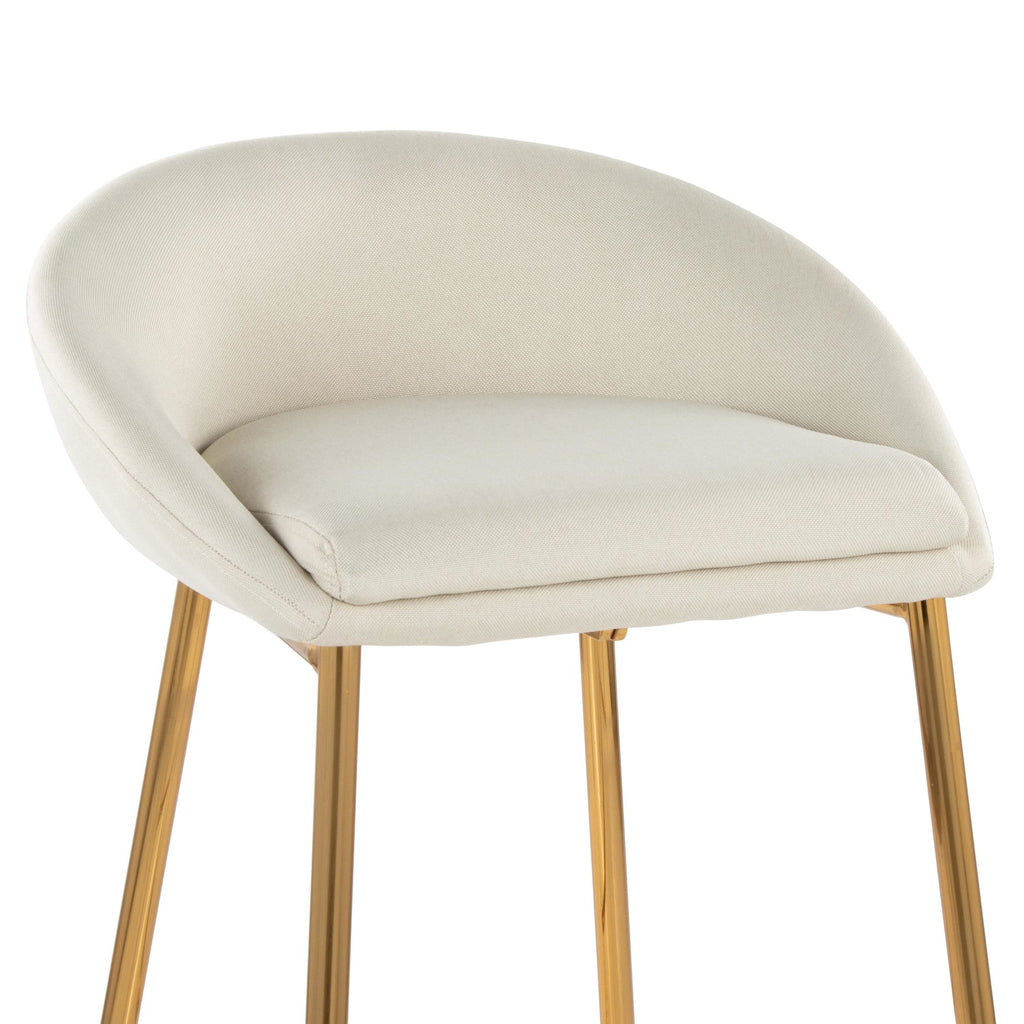 Matisse 26" Fixed-Height Counter Stool - Set of 2 - Gold Metal, Cream Fabric