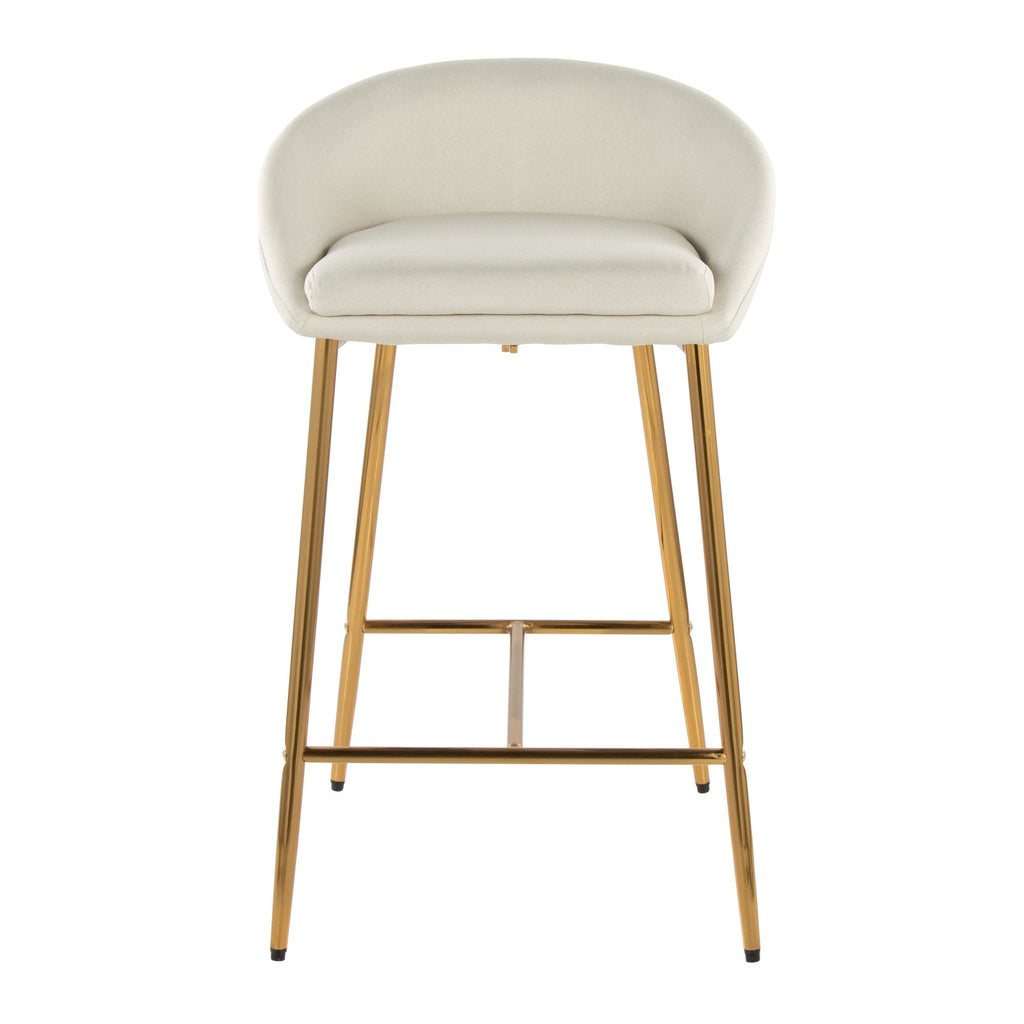 Matisse 26" Fixed-Height Counter Stool - Set of 2 - Gold Metal, Cream Fabric