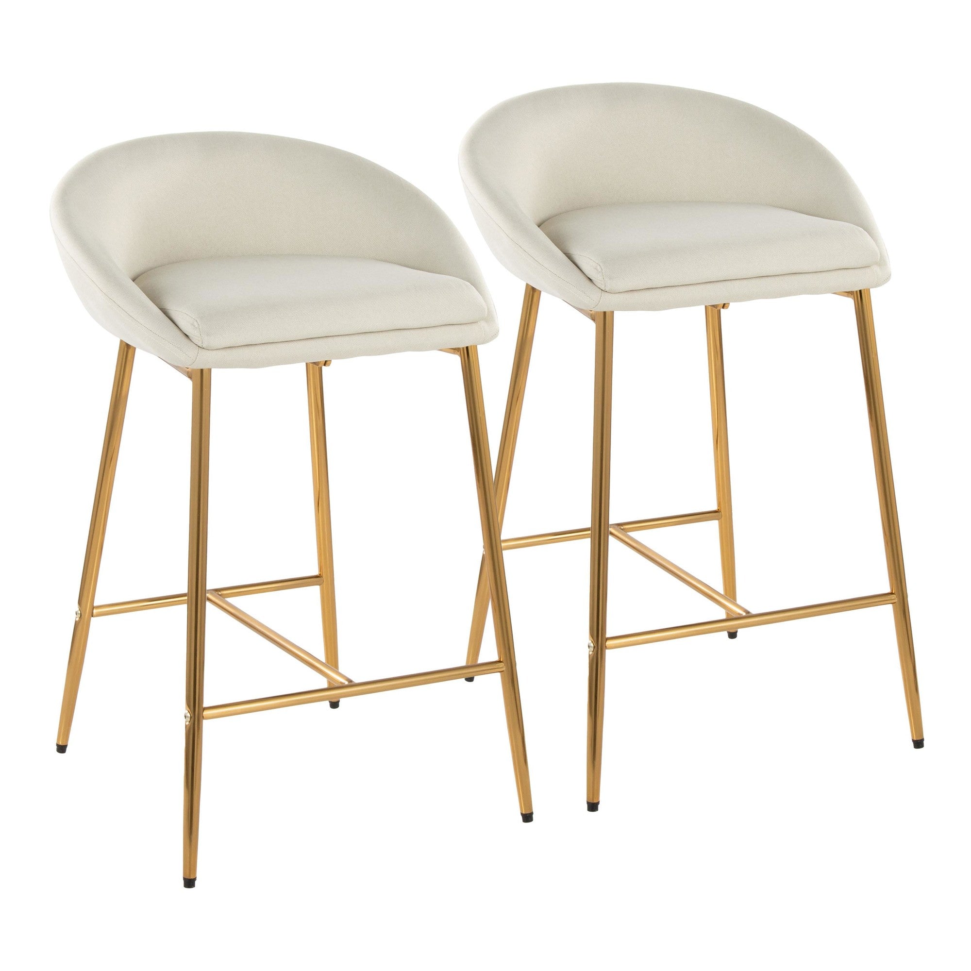 Matisse 26" Fixed-Height Counter Stool - Set of 2 - Gold Metal, Cream Fabric