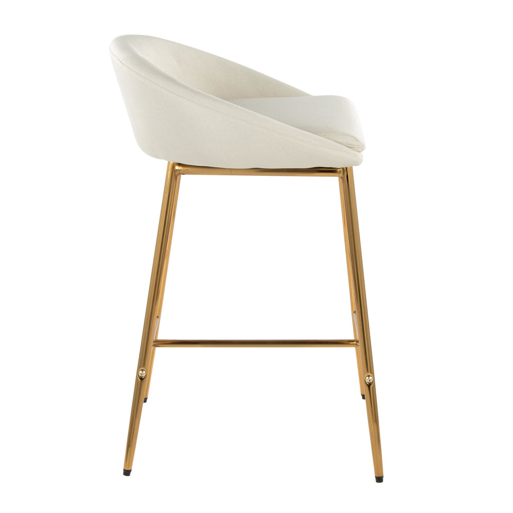 Matisse 26" Fixed-Height Counter Stool - Set of 2 - Gold Metal, Cream Fabric