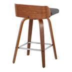 Maya 26" Fixed-Height Counter Stool - Set of 2 - Chrome Metal, Walnut Wood, Charcoal Fabric