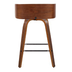 Maya 26" Fixed-Height Counter Stool - Set of 2 - Chrome Metal, Walnut Wood, Charcoal Fabric