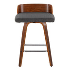 Maya 26" Fixed-Height Counter Stool - Set of 2 - Chrome Metal, Walnut Wood, Charcoal Fabric