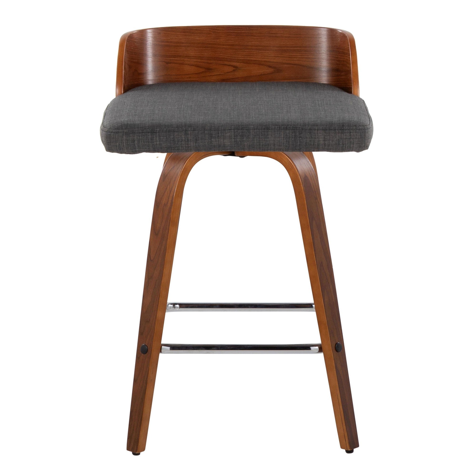 Maya 26" Fixed-Height Counter Stool - Set of 2 - Chrome Metal, Walnut Wood, Charcoal Fabric