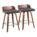Maya 26" Fixed-Height Counter Stool - Set of 2 - Chrome Metal, Walnut Wood, Charcoal Fabric