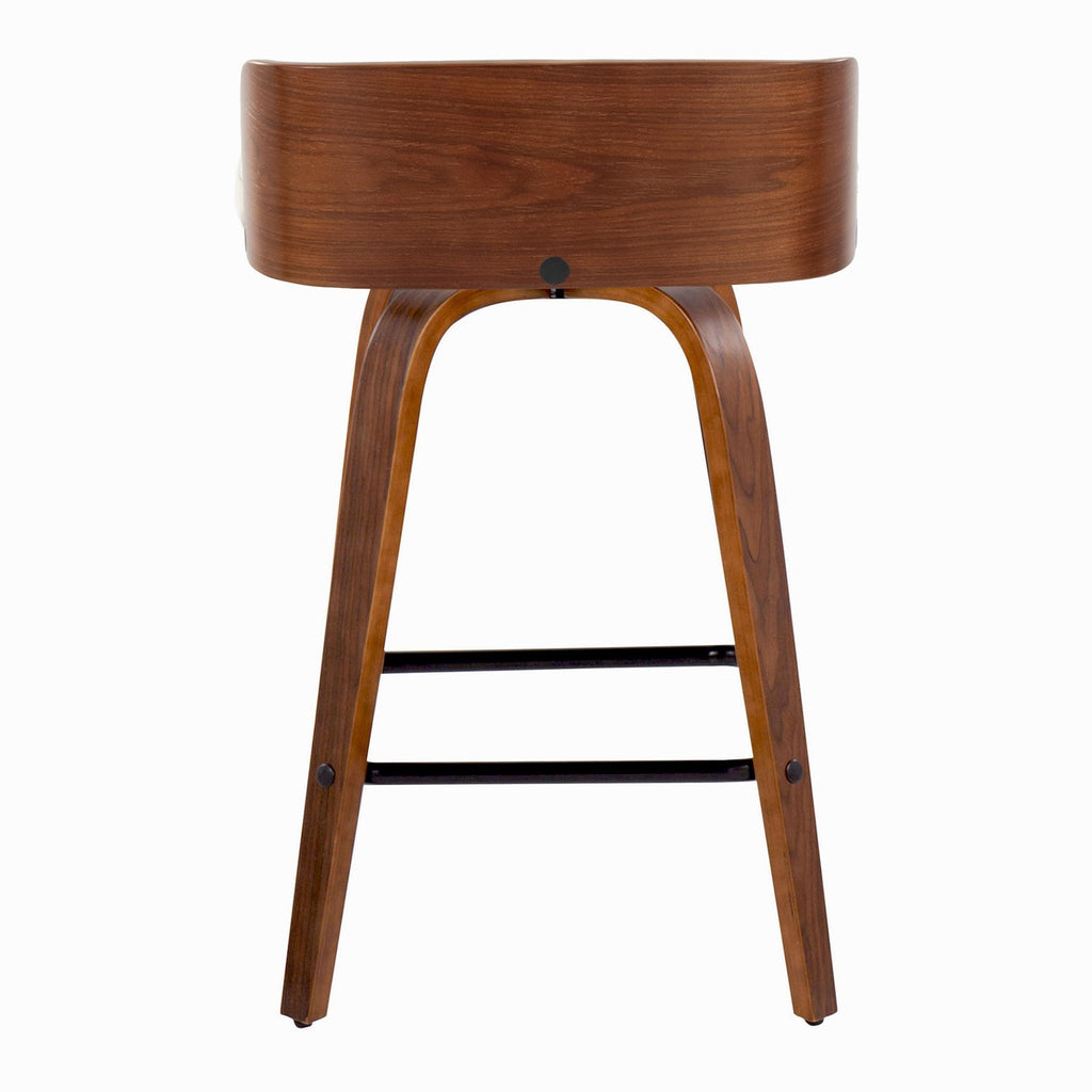 Maya 26" Fixed-Height Counter Stool - Set of 2 - Black Metal, Walnut Wood, Charcoal Fabric