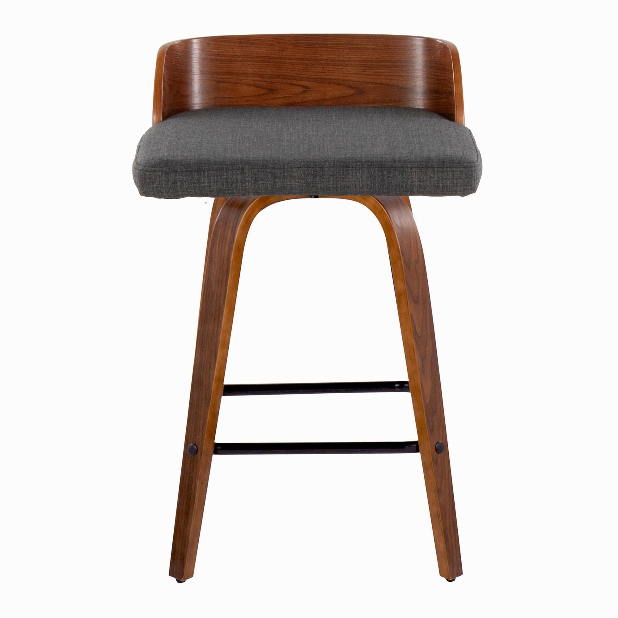 Maya 26" Fixed-Height Counter Stool - Set of 2 - Black Metal, Walnut Wood, Charcoal Fabric