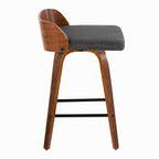 Maya 26" Fixed-Height Counter Stool - Set of 2 - Black Metal, Walnut Wood, Charcoal Fabric