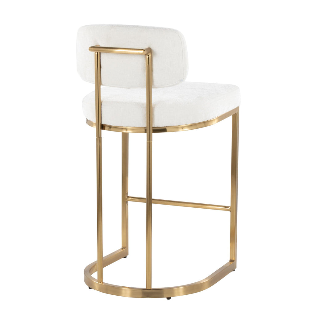 Mid-back Demi 26" Fixed-Height Counter Stool - Set of 2 - Gold Metal, Cream Fabric