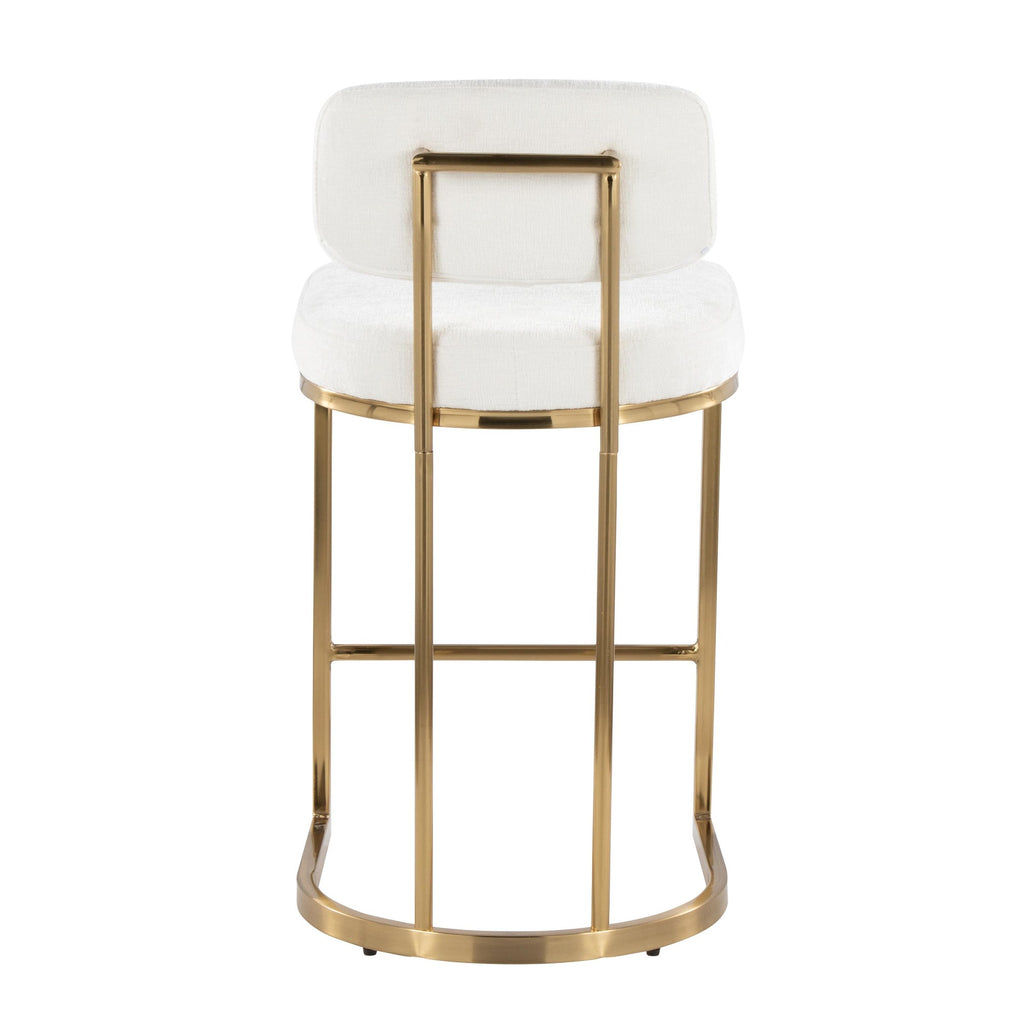 Mid-back Demi 26" Fixed-Height Counter Stool - Set of 2 - Gold Metal, Cream Fabric