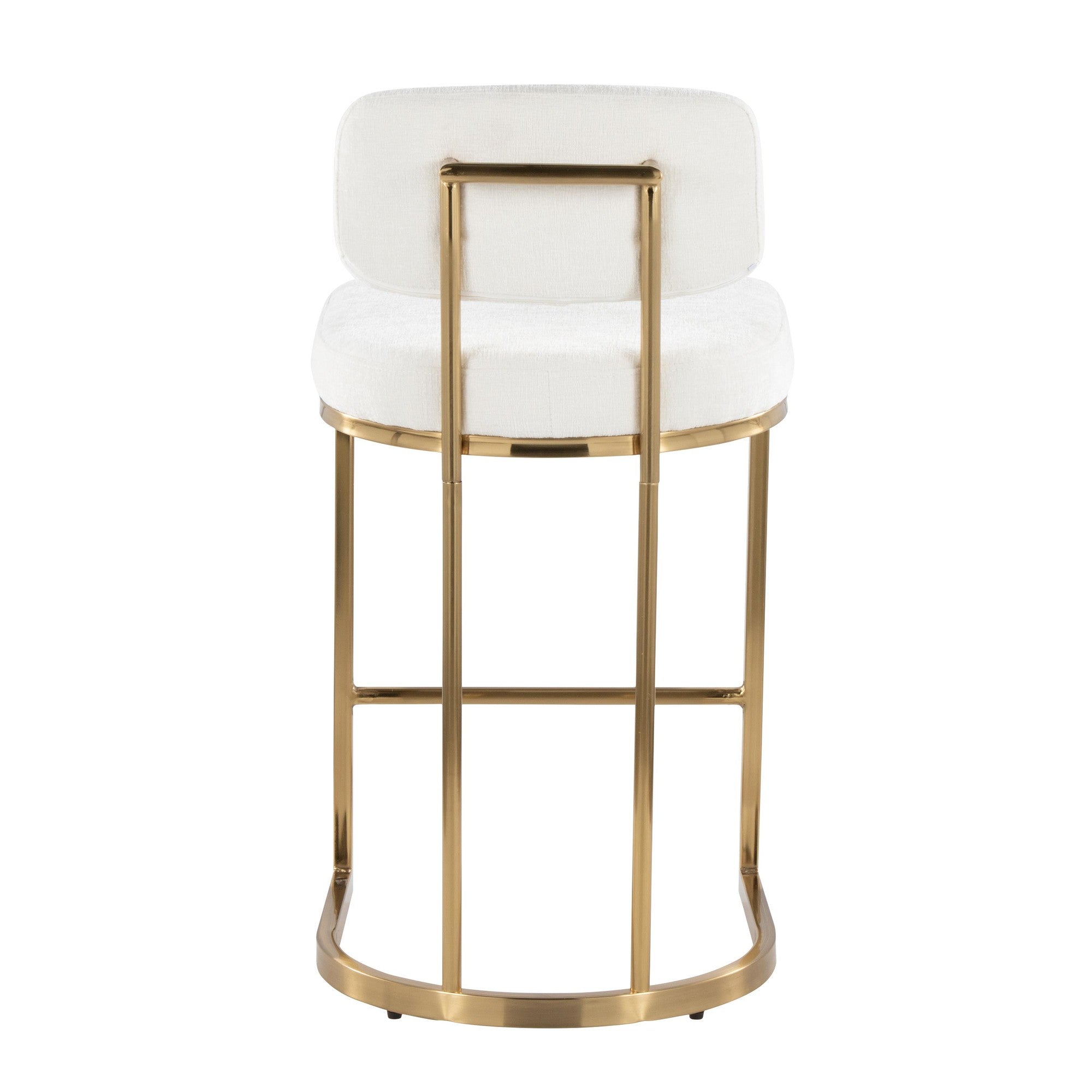 Mid-back Demi 26" Fixed-Height Counter Stool - Set of 2 - Gold Metal, Cream Fabric