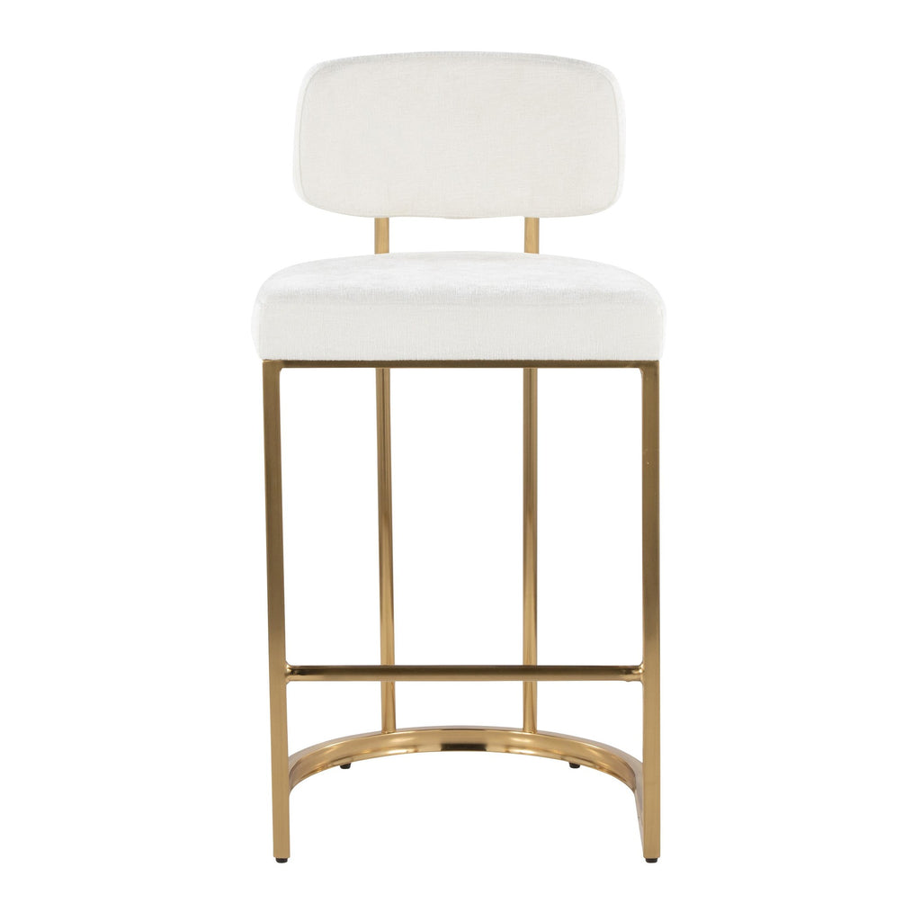 Mid-back Demi 26" Fixed-Height Counter Stool - Set of 2 - Gold Metal, Cream Fabric