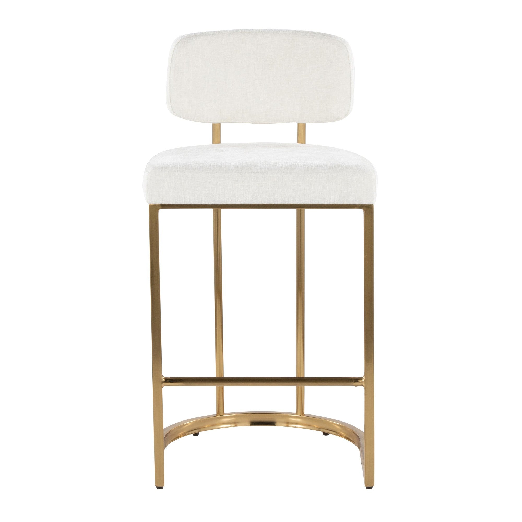 Mid-back Demi 26" Fixed-Height Counter Stool - Set of 2 - Gold Metal, Cream Fabric