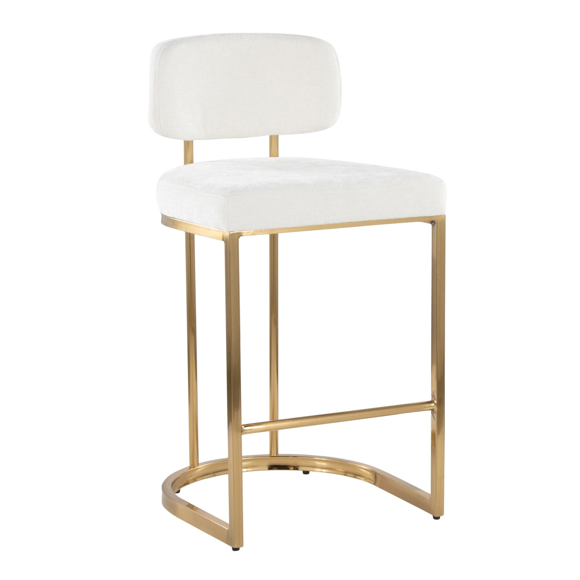 Mid-back Demi 26" Fixed-Height Counter Stool - Set of 2 - Gold Metal, Cream Fabric