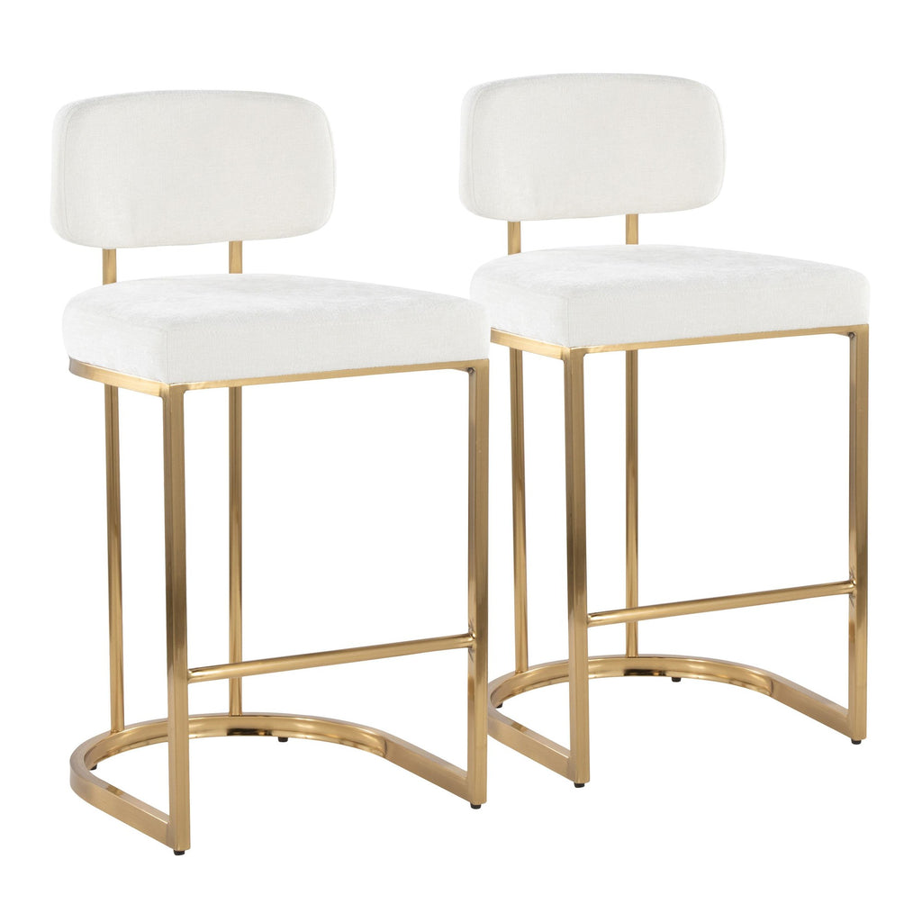 Mid-back Demi 26" Fixed-Height Counter Stool - Set of 2 - Gold Metal, Cream Fabric
