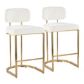 Mid-back Demi 26" Fixed-Height Counter Stool - Set of 2 - Gold Metal, Cream Fabric