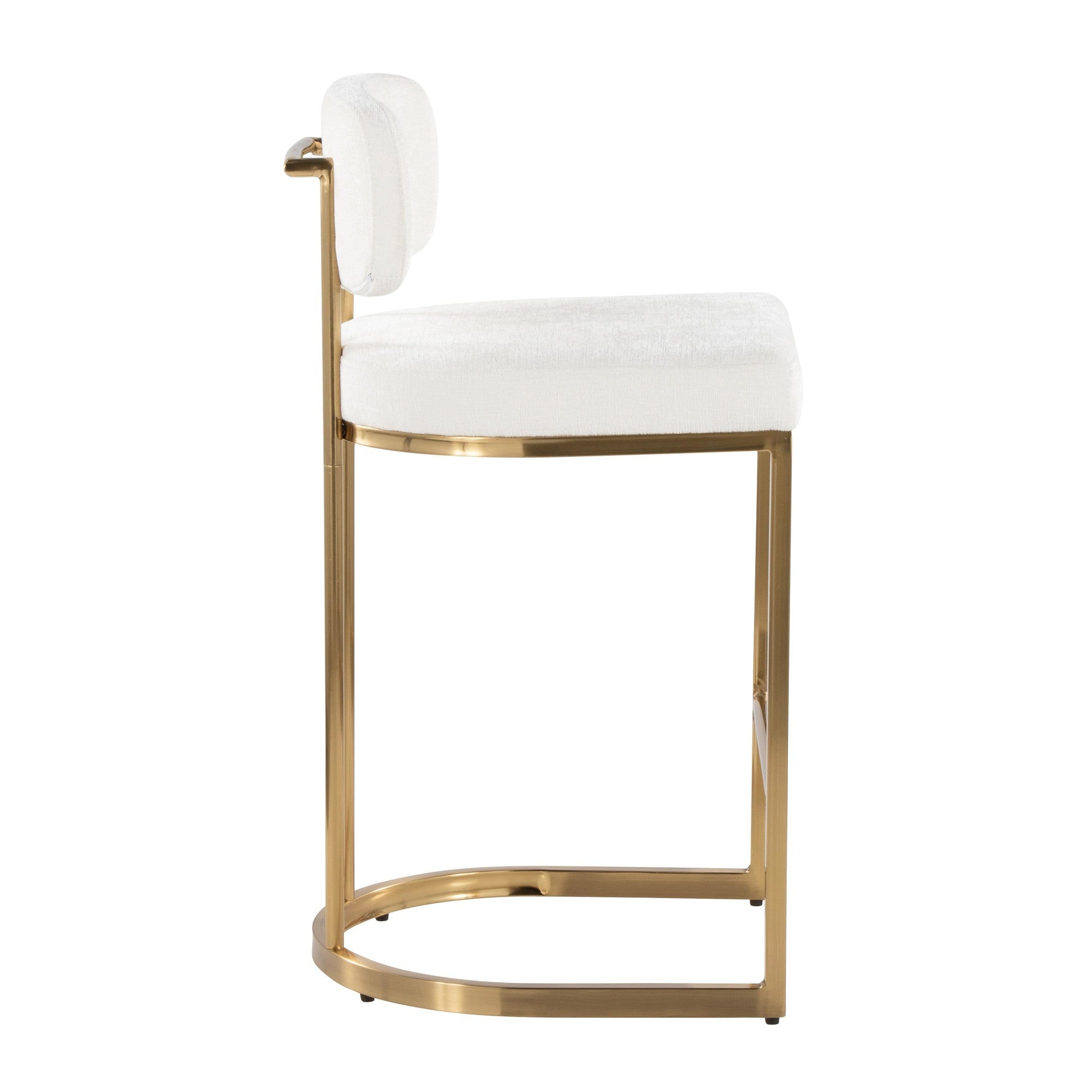 Mid-back Demi 26" Fixed-Height Counter Stool - Set of 2 - Gold Metal, Cream Fabric