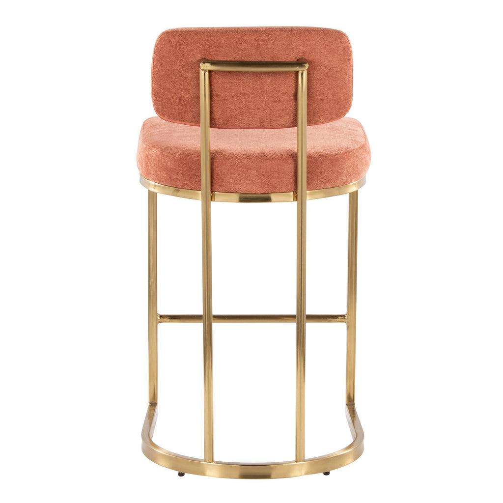 Mid-back Demi 26" Fixed-Height Counter Stool - Set of 2 - Gold Metal, Salmon Fabric
