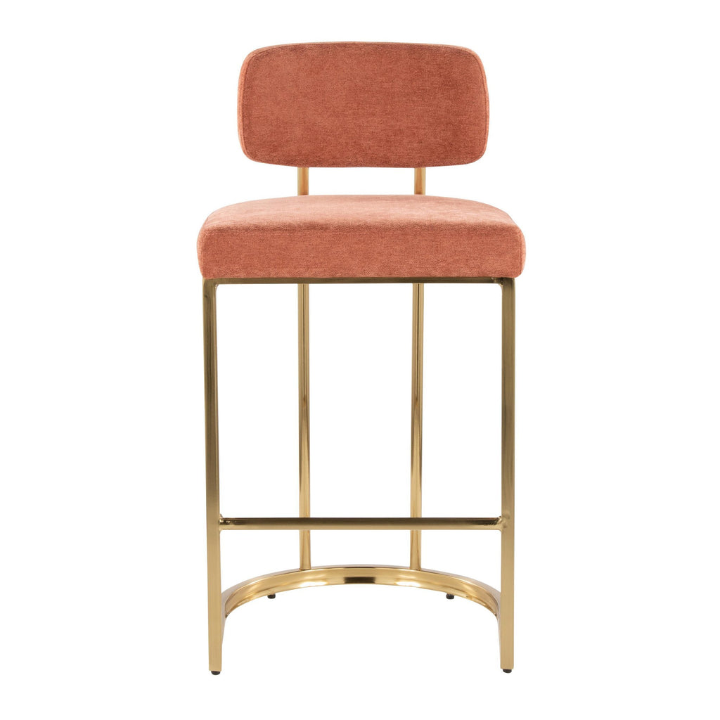 Mid-back Demi 26" Fixed-Height Counter Stool - Set of 2 - Gold Metal, Salmon Fabric
