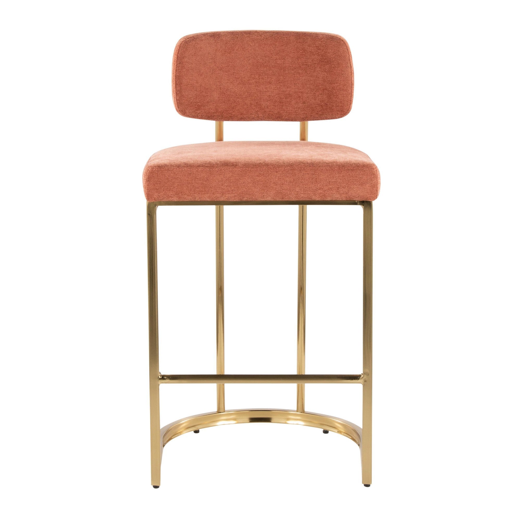 Mid-back Demi 26" Fixed-Height Counter Stool - Set of 2 - Gold Metal, Salmon Fabric