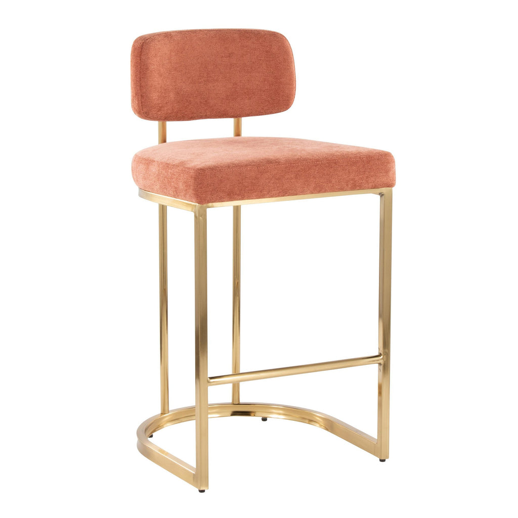 Mid-back Demi 26" Fixed-Height Counter Stool - Set of 2 - Gold Metal, Salmon Fabric