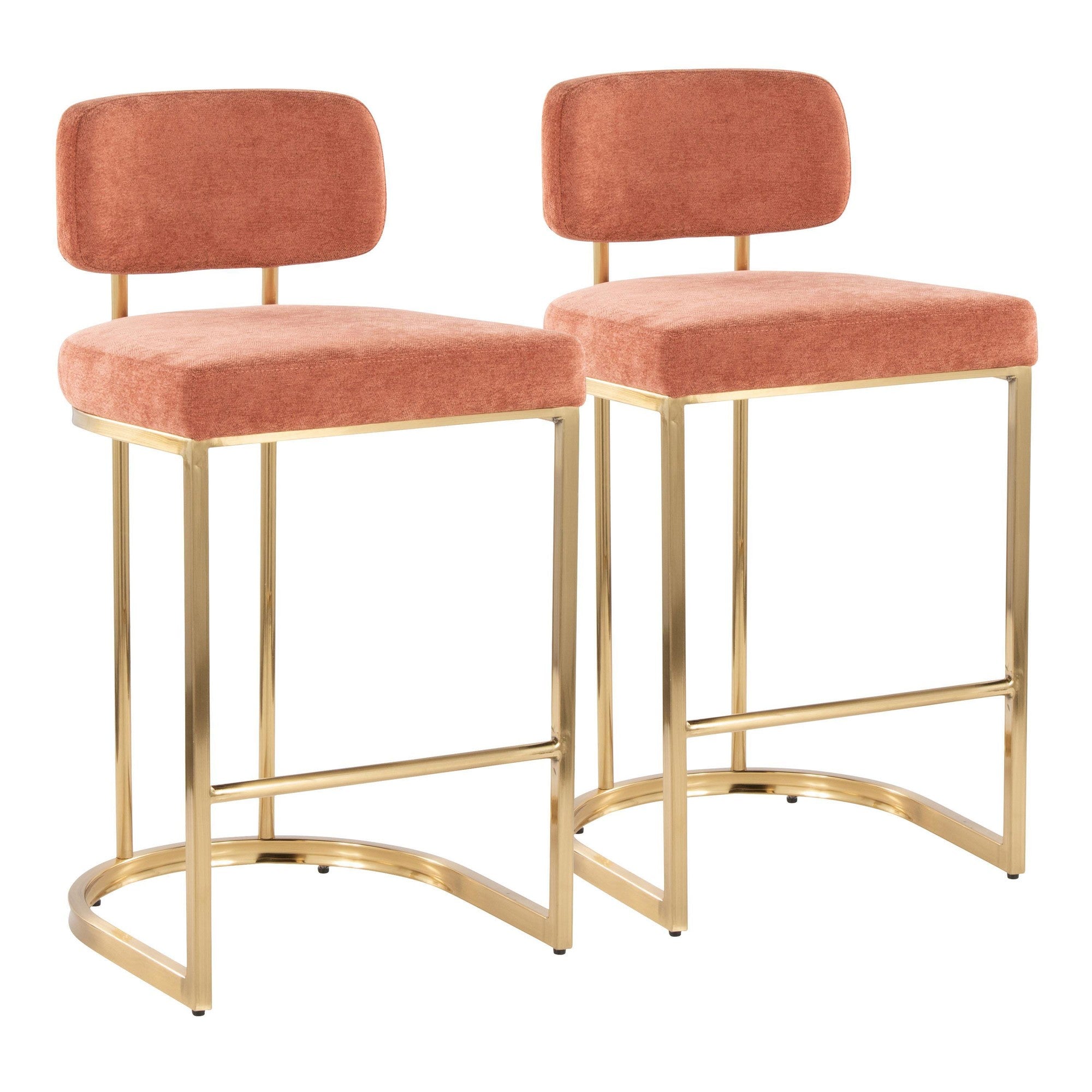 Mid-back Demi 26" Fixed-Height Counter Stool - Set of 2 - Gold Metal, Salmon Fabric
